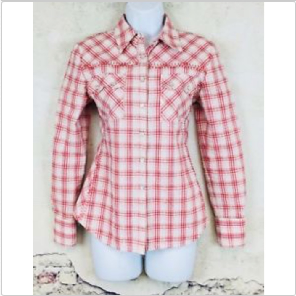 Cabi Wild West Wear Seersucker XS Pearl Snap Shirt